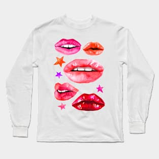 Watercolor lips and stars Long Sleeve T-Shirt